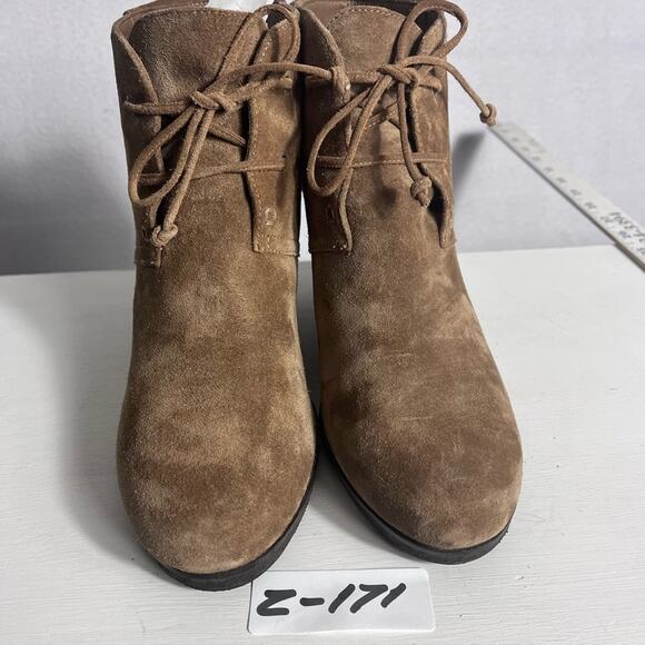 Via Spiga Booties Womens 9M Brown Suede Wedge Ankle Lace Up Boho - Picture 2 of 15